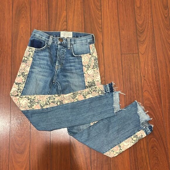 Current/Elliott The Uneven Seamed Original Straight First Love Mixed Floral jean - Picture 9 of 12